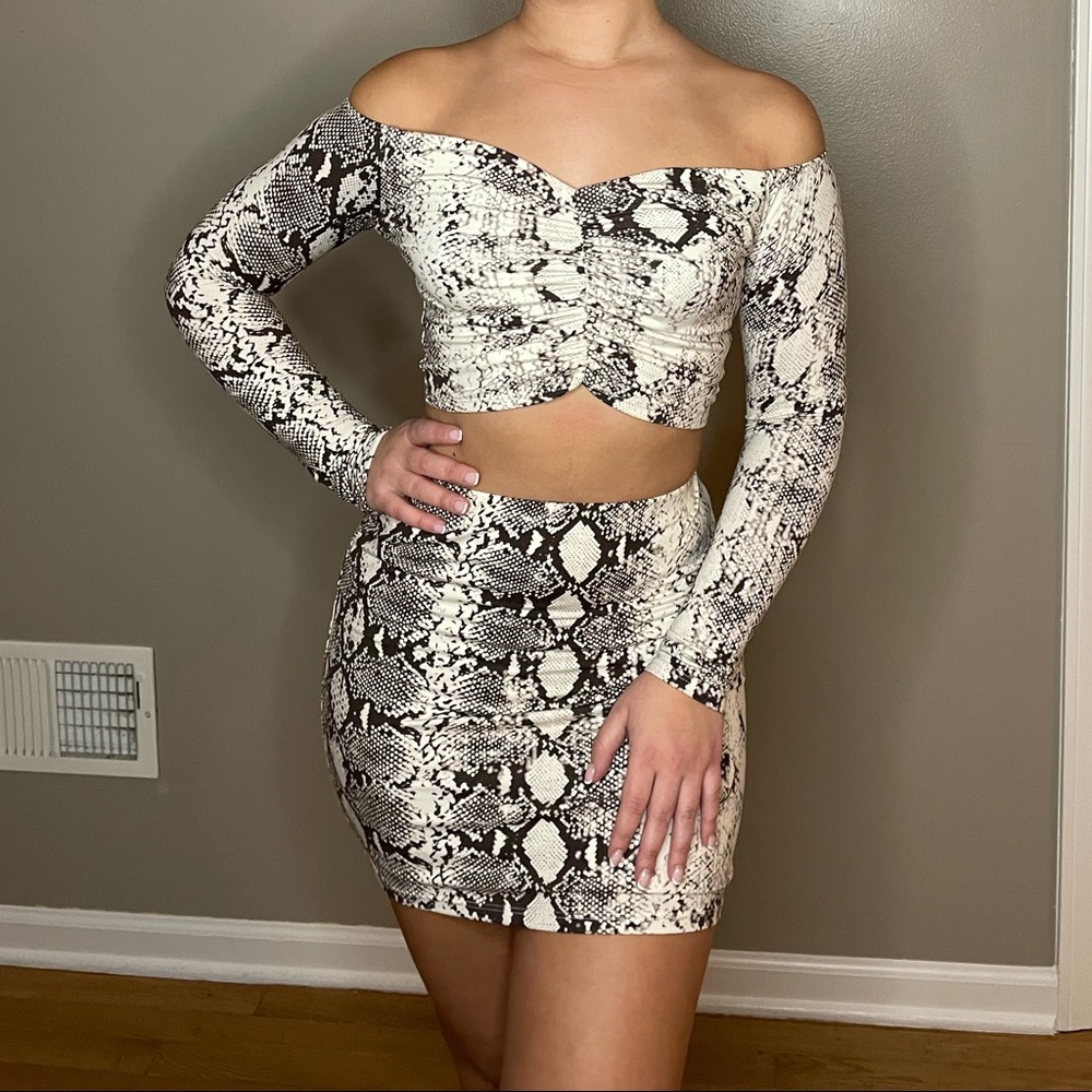 Snake print two piece skirt set from Fashion Nova. Size Small. Great condition.